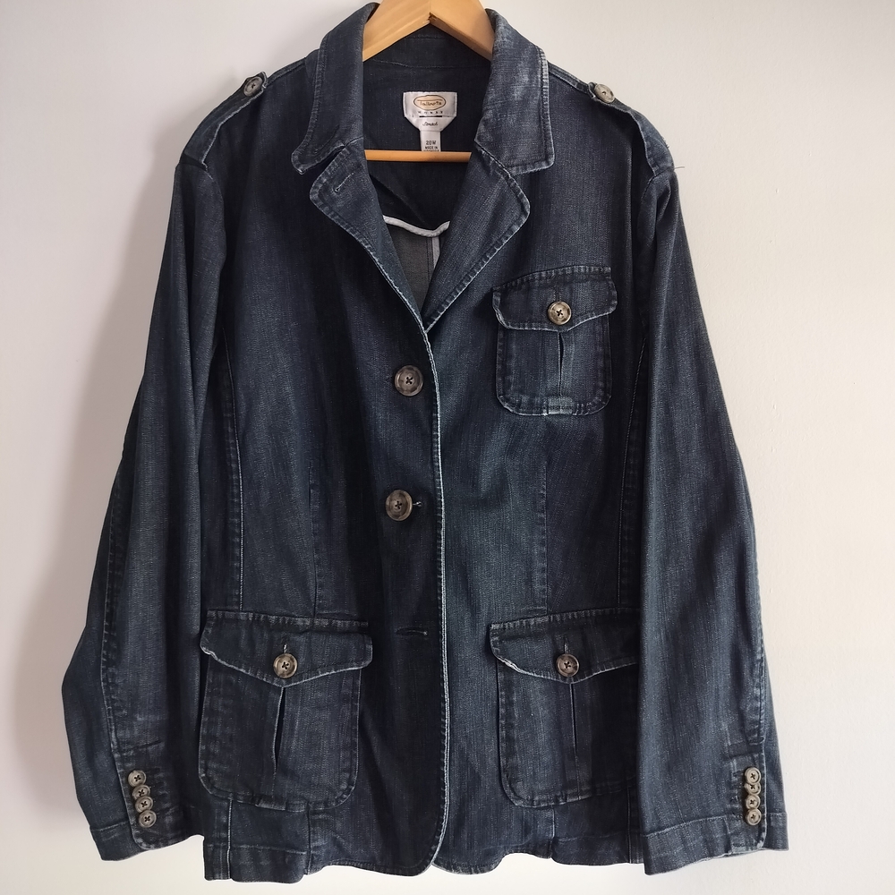 Flawed - Talbots Vintage Dark Blue Denim Jacket Size 20W Fits S - XXL